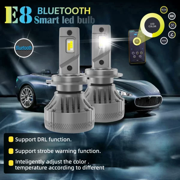 XENPLUS E8 Super Bright 80W 20000LM 6500KRGB Smart Bluetooth Enabled LED Headlight Bulbs - H7